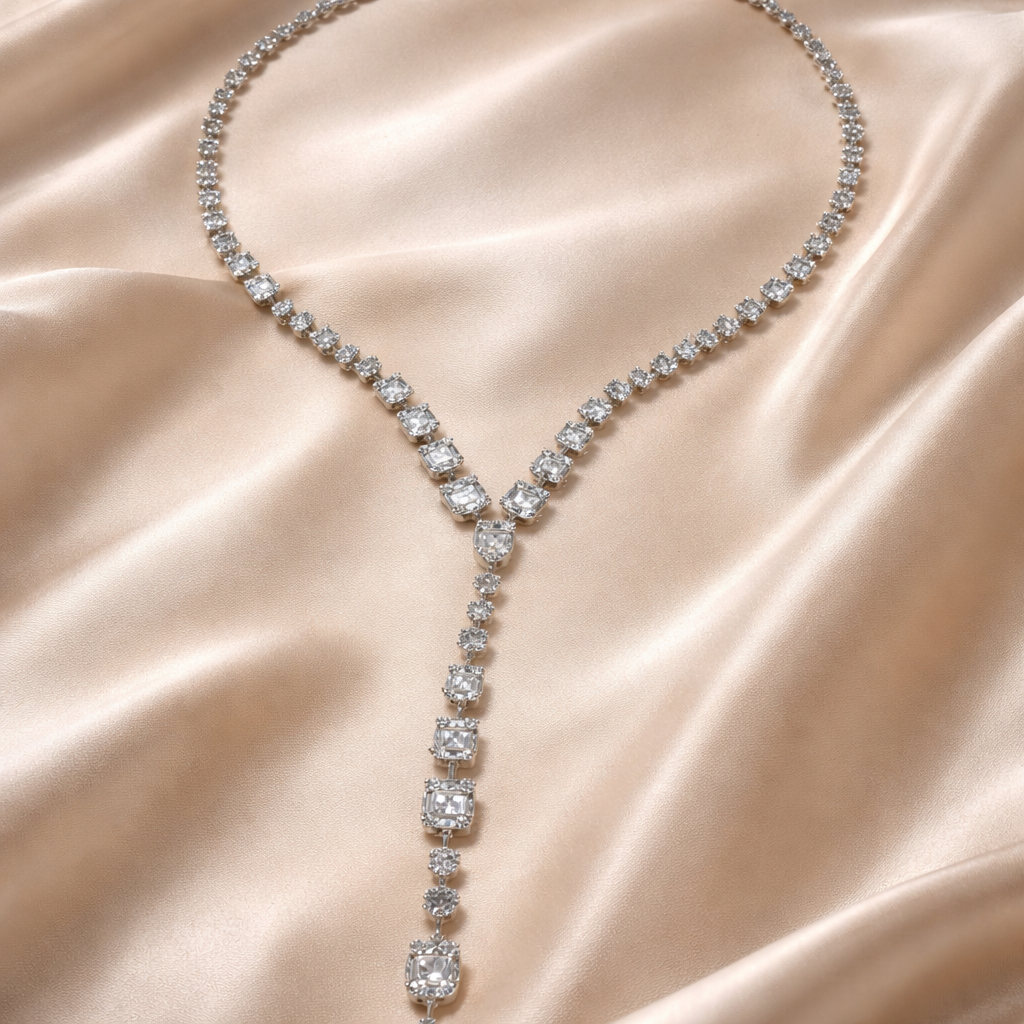 Diamond Y-Drop Necklace - 18K White Gold