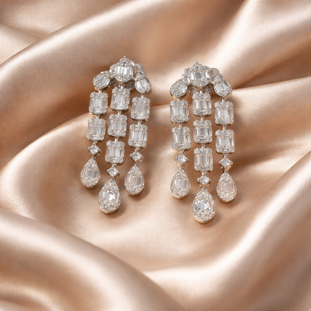 Diamond Chandelier Statement Earrings - 18K White Gold