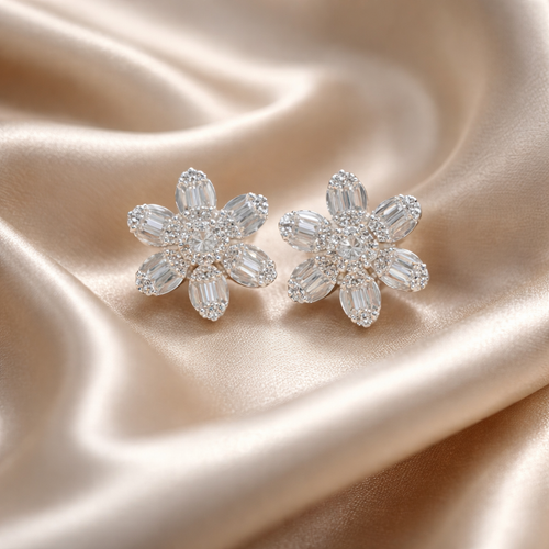Baguette Diamond Star Studs - 18K White Gold