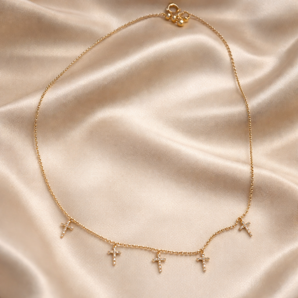 18K Gold Diamond Cross Station Necklace (46cm)