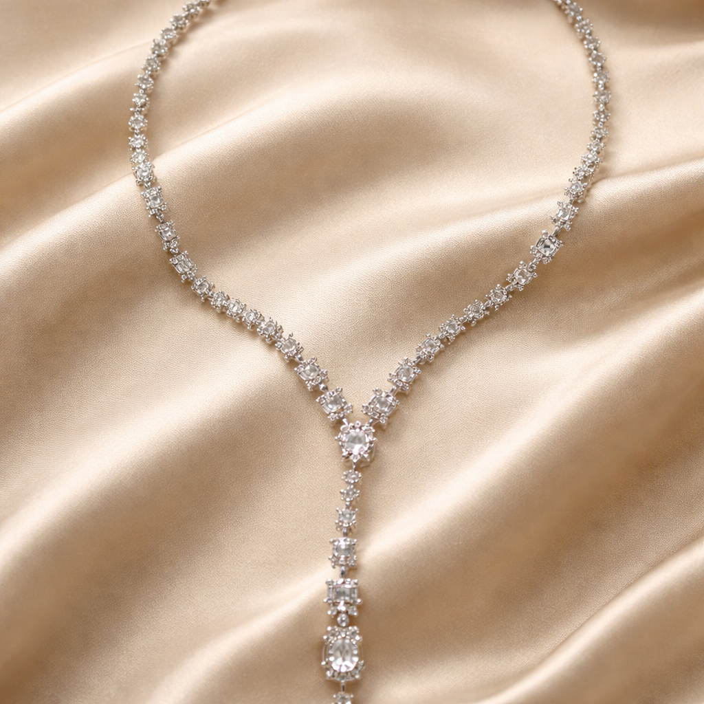 Diamond Y-Drop Necklace - 18K White Gold