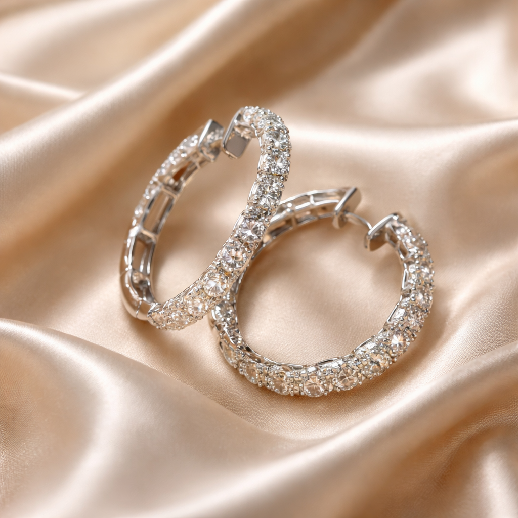 Diamond Hoop Earrings - 18K White Gold