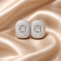 Pavé Diamond square Studs - 18K White Gold