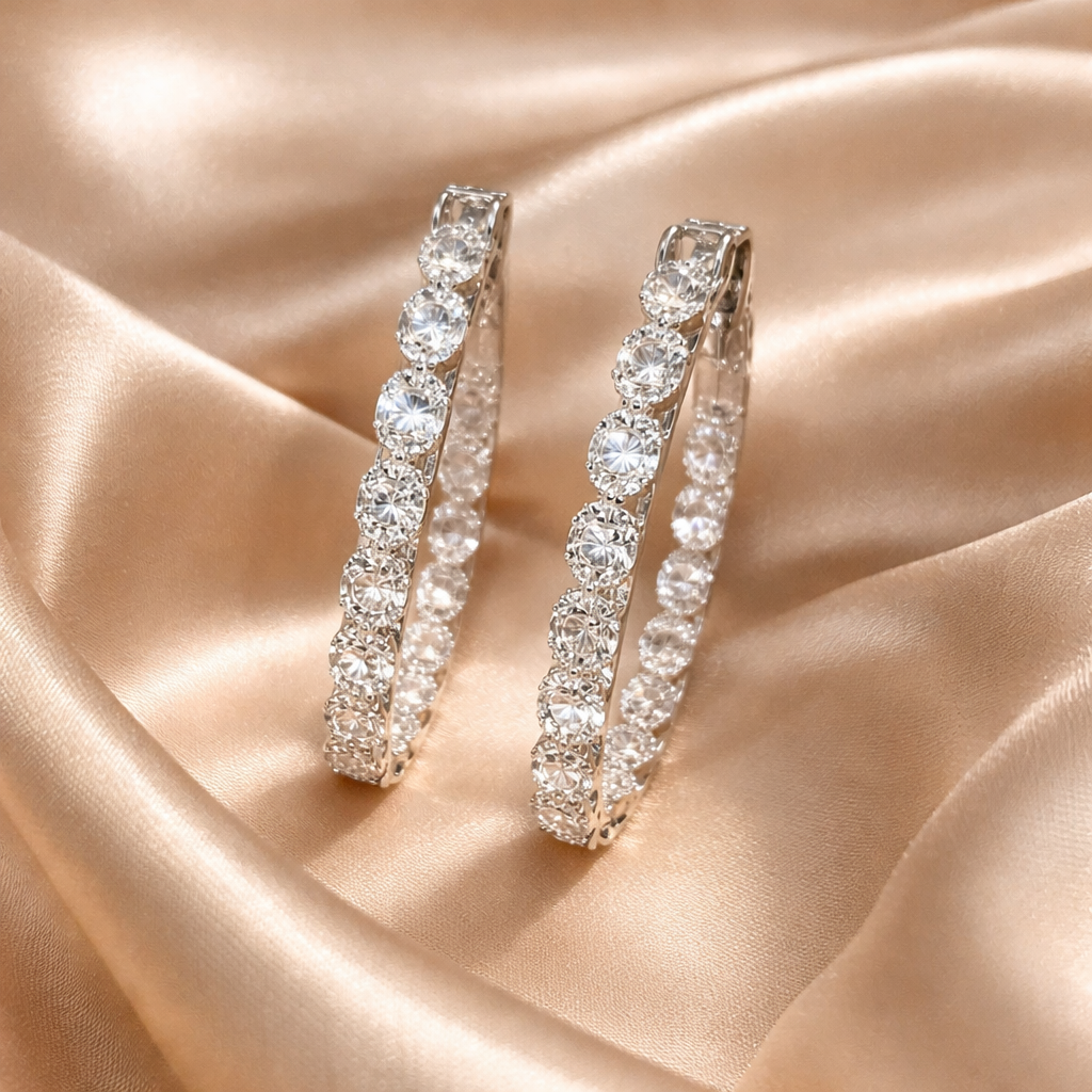 Diamond Hoop Earrings - 18K White Gold